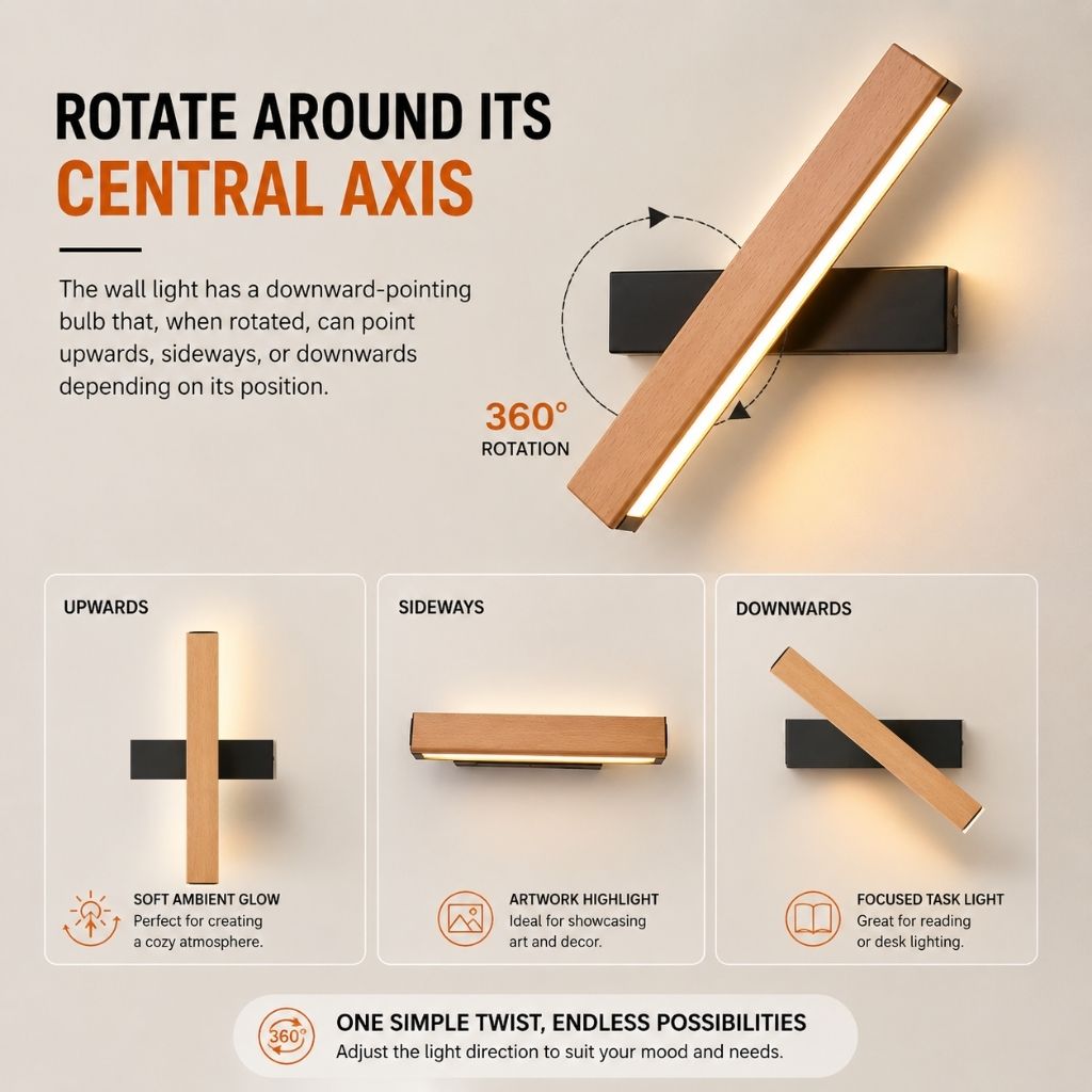 360° Swiveling Wooden Wall Light