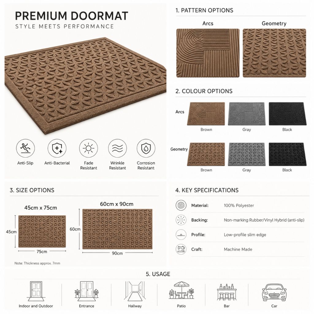 3D Grooved Geometric Doormat Anti-Slip Scraper Entrance Mat