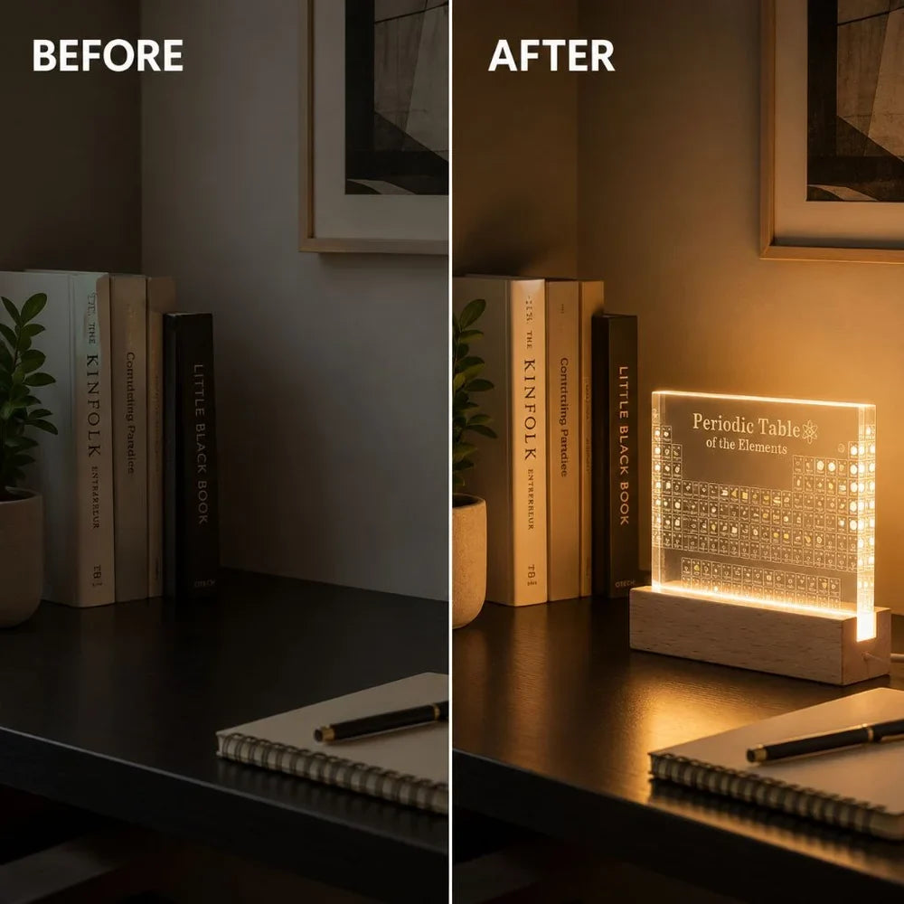 Acrylic Periodic Table Figurine Display with USB Light Desk Ornament