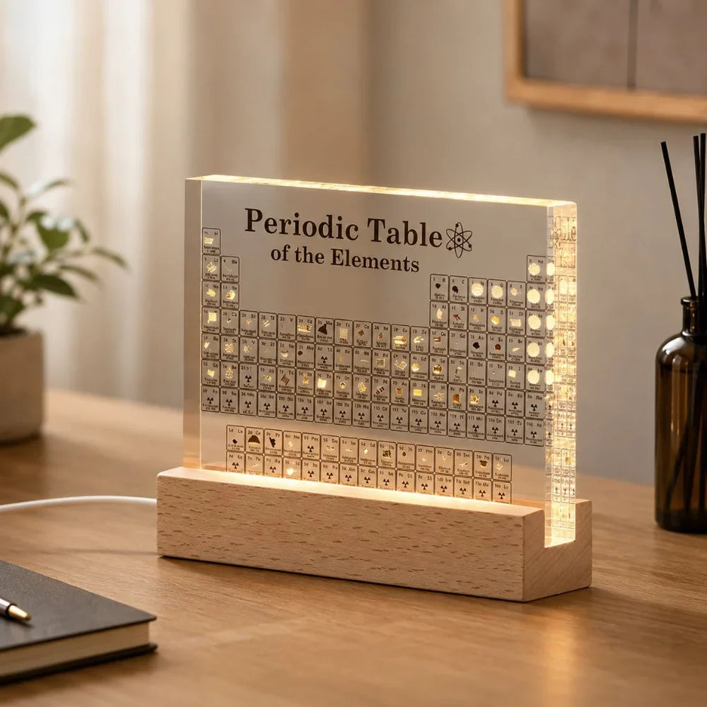 Acrylic Periodic Table Figurine Display with USB Light Desk Ornament