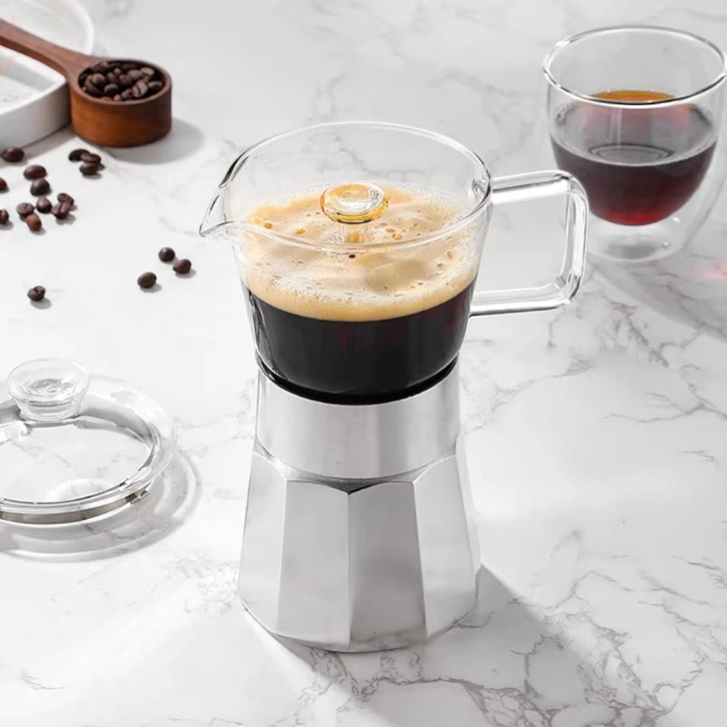 Aluminium Moka Pot Induction Espresso Maker with Glass Top