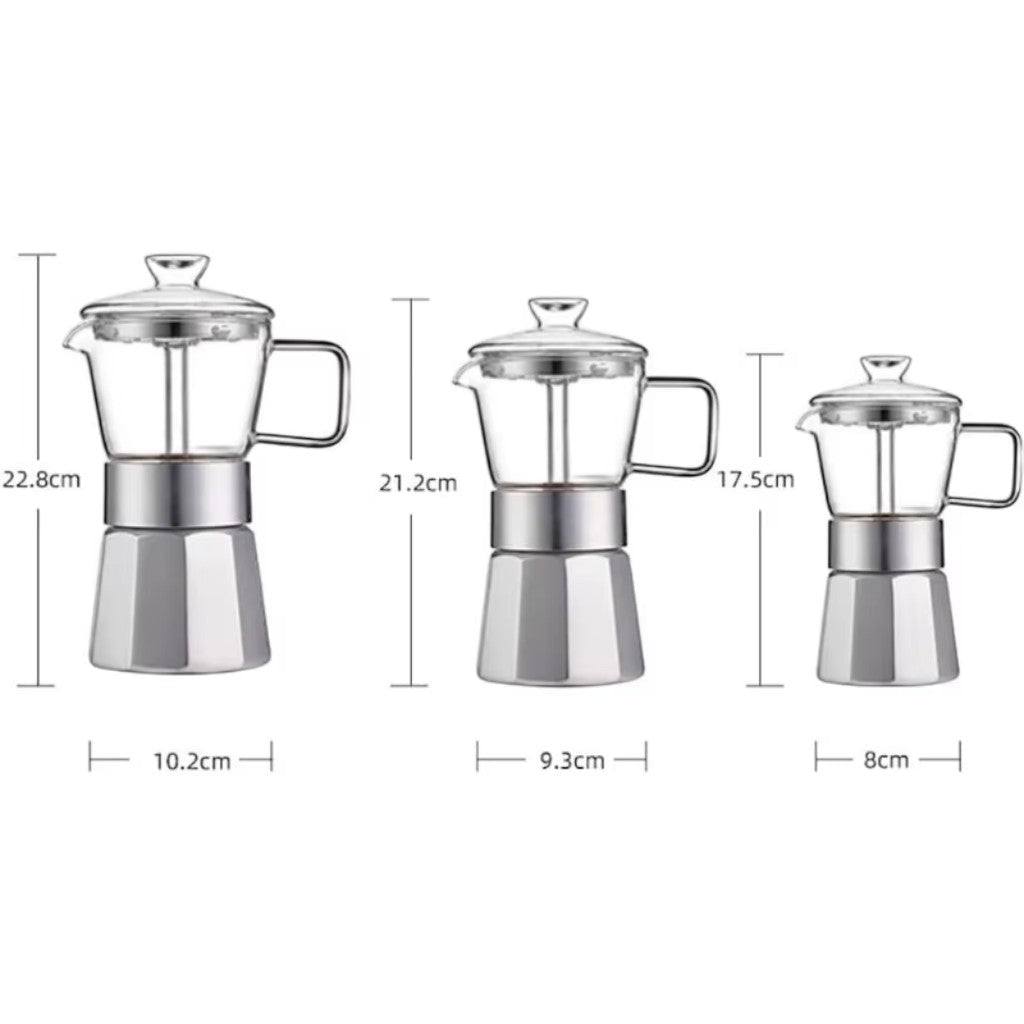 Aluminium Moka Pot Induction Espresso Maker with Glass Top