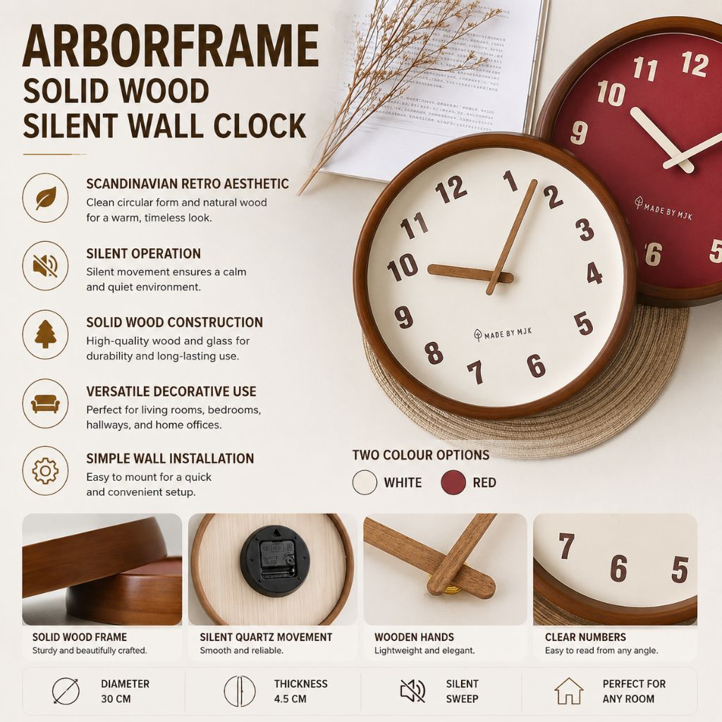 ArborFrame Solid Wood Silent Wall Clock