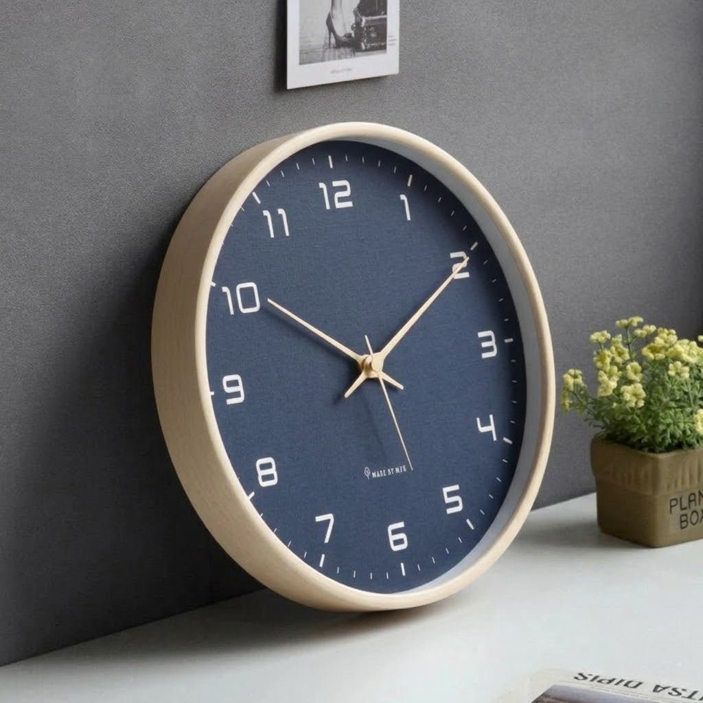 Azure Blue Minimalist Nordic Wood Wall Clock