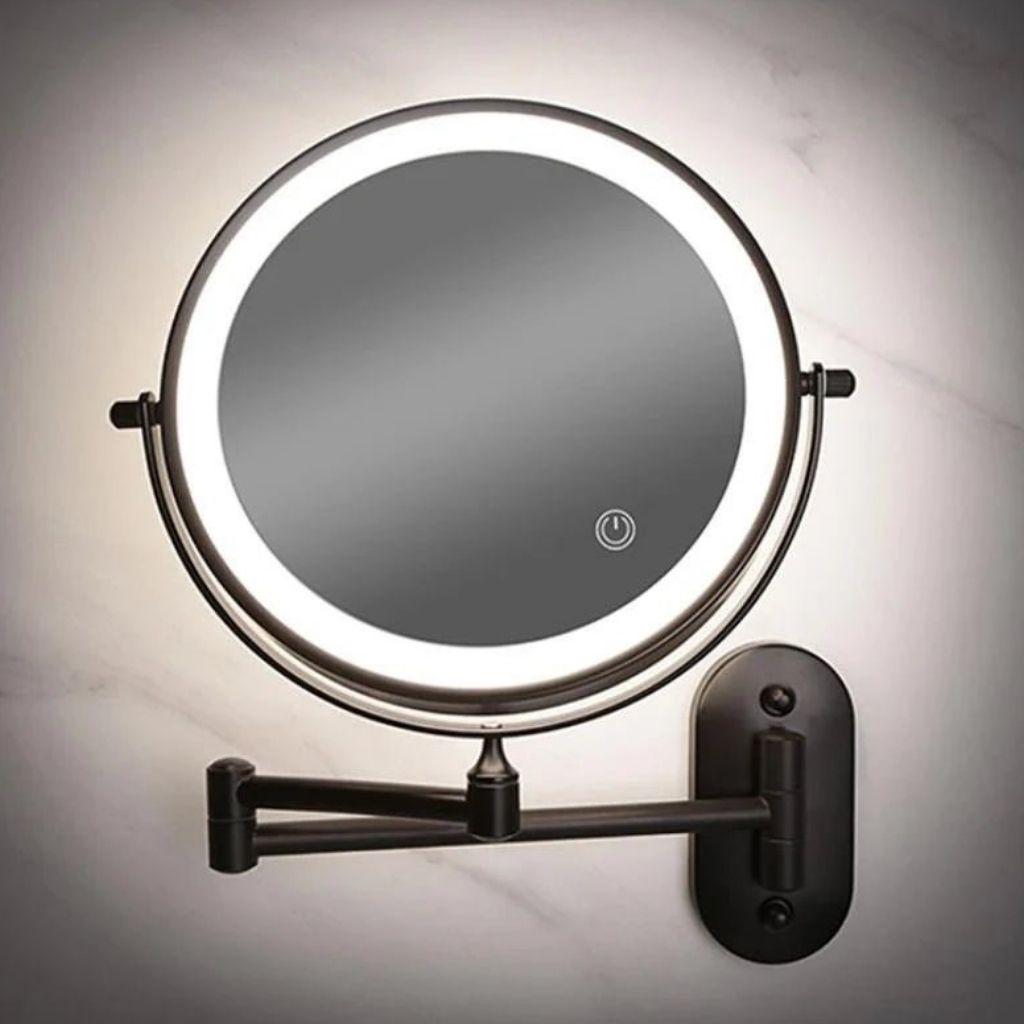 Black Rechargeable LED Mirror – Ideal for Makeup & Bathroom Use