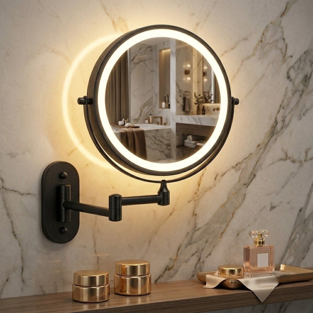 Black Rechargeable LED Mirror – Ideal for Makeup & Bathroom Use