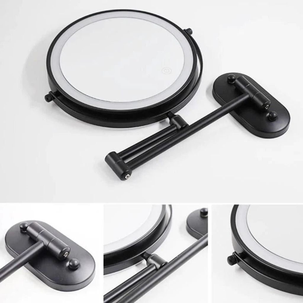 Black Rechargeable LED Mirror – Ideal for Makeup & Bathroom Use