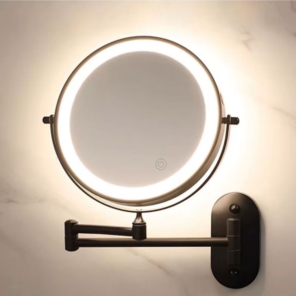 Black Rechargeable LED Mirror – Ideal for Makeup & Bathroom Use