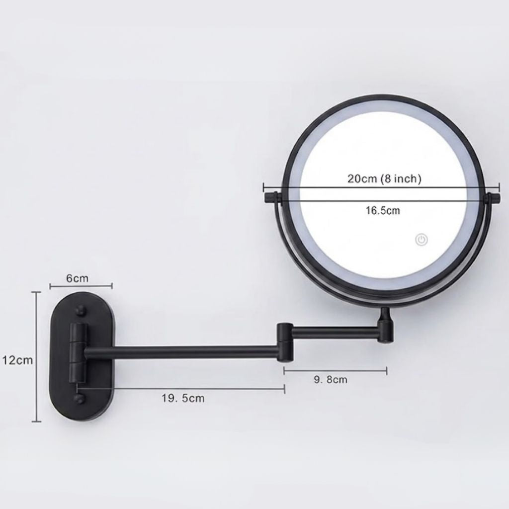 Black Rechargeable LED Mirror – Ideal for Makeup & Bathroom Use
