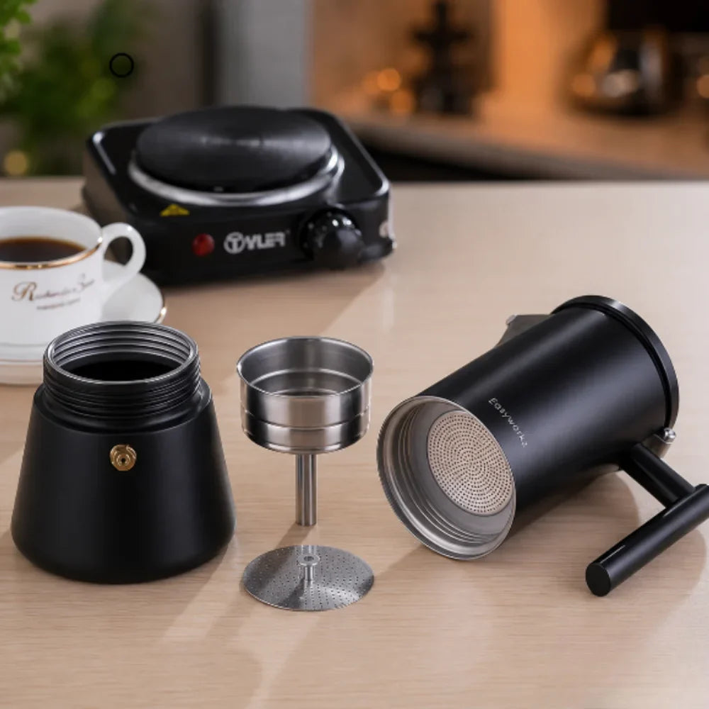 Black Stovetop Espresso Maker Stainless Steel Italian Moka Pot