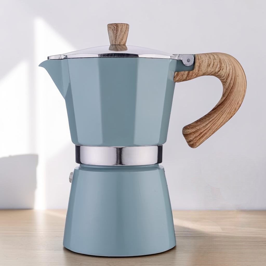 Blue Aluminium Moka Pot Stovetop Espresso Maker Classic Italian Design