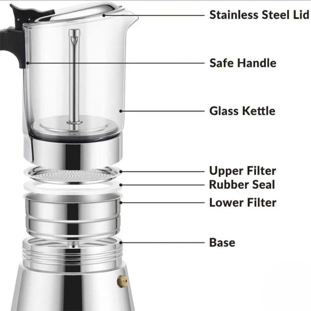 Borosilicate Glass Moka Pot Stovetop Espresso Maker