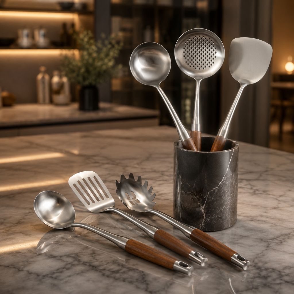 Culina Luxe - Stainless Steel Kitchen Utensil Set with Wooden Handles
