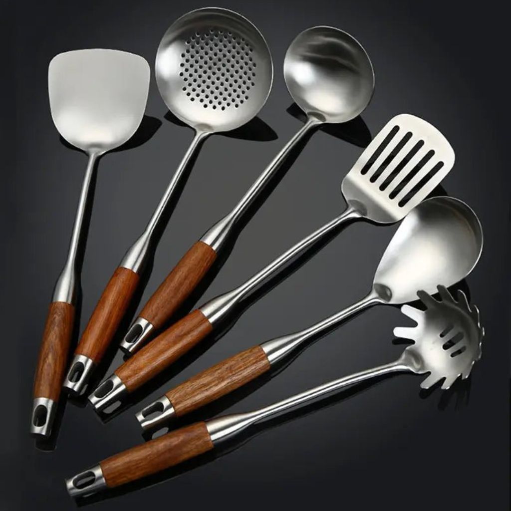 Culina Luxe - Stainless Steel Kitchen Utensil Set with Wooden Handles