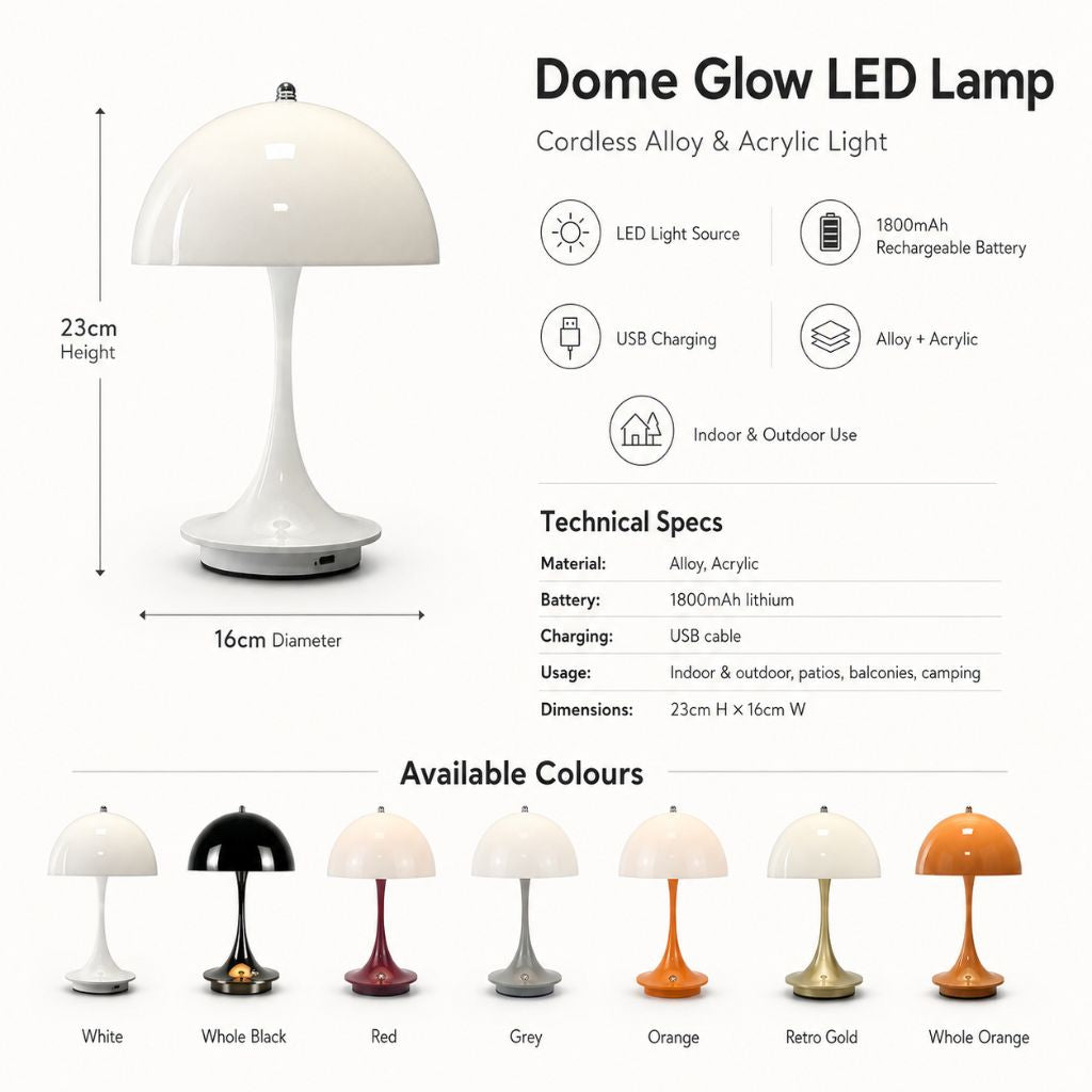 Dome Glow LED Lamp – Cordless Alloy & Acrylic Light