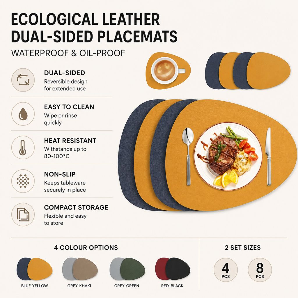 Ecological Leather Dual-Sided Placemats Set - Waterproof and Oil-Proof