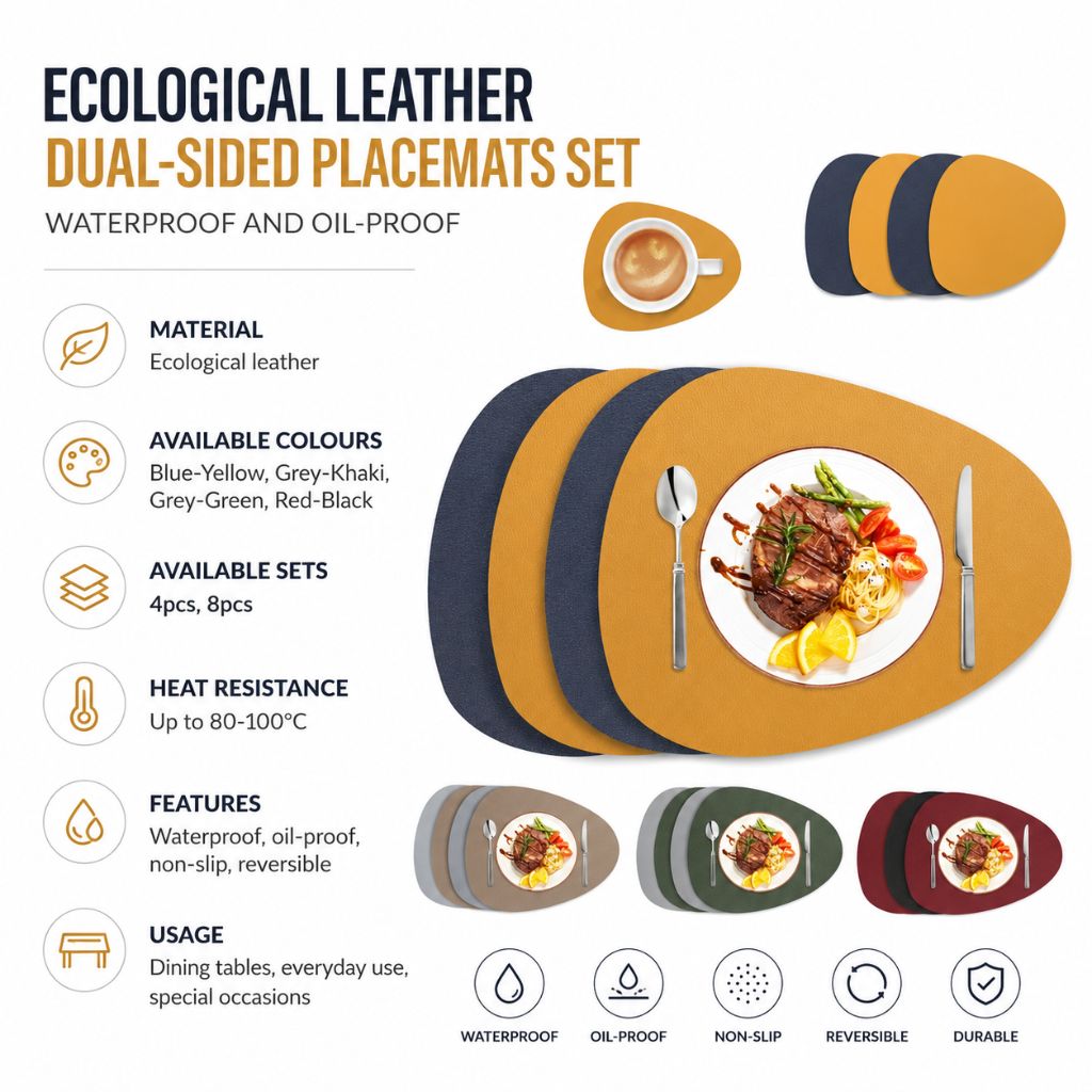 Ecological Leather Dual-Sided Placemats Set - Waterproof and Oil-Proof
