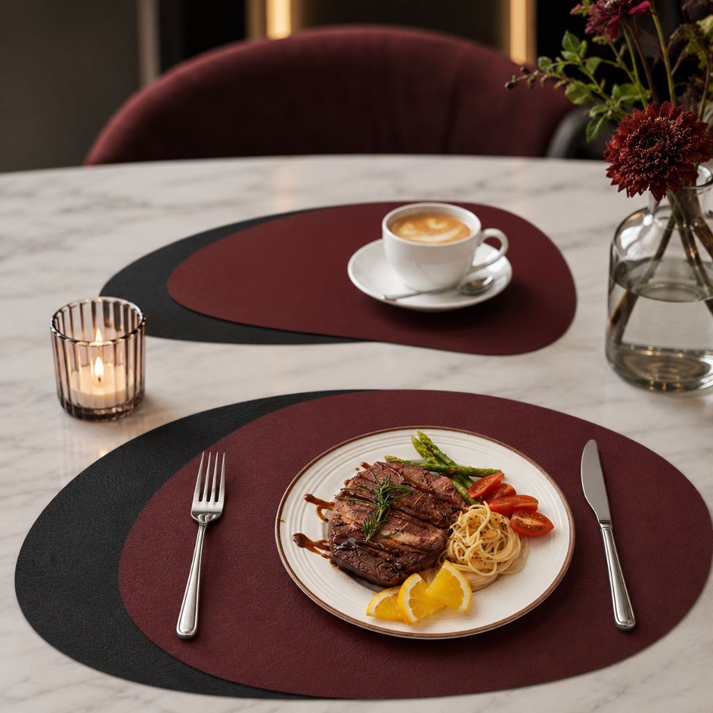 Ecological Leather Dual-Sided Placemats Set - Waterproof and Oil-Proof