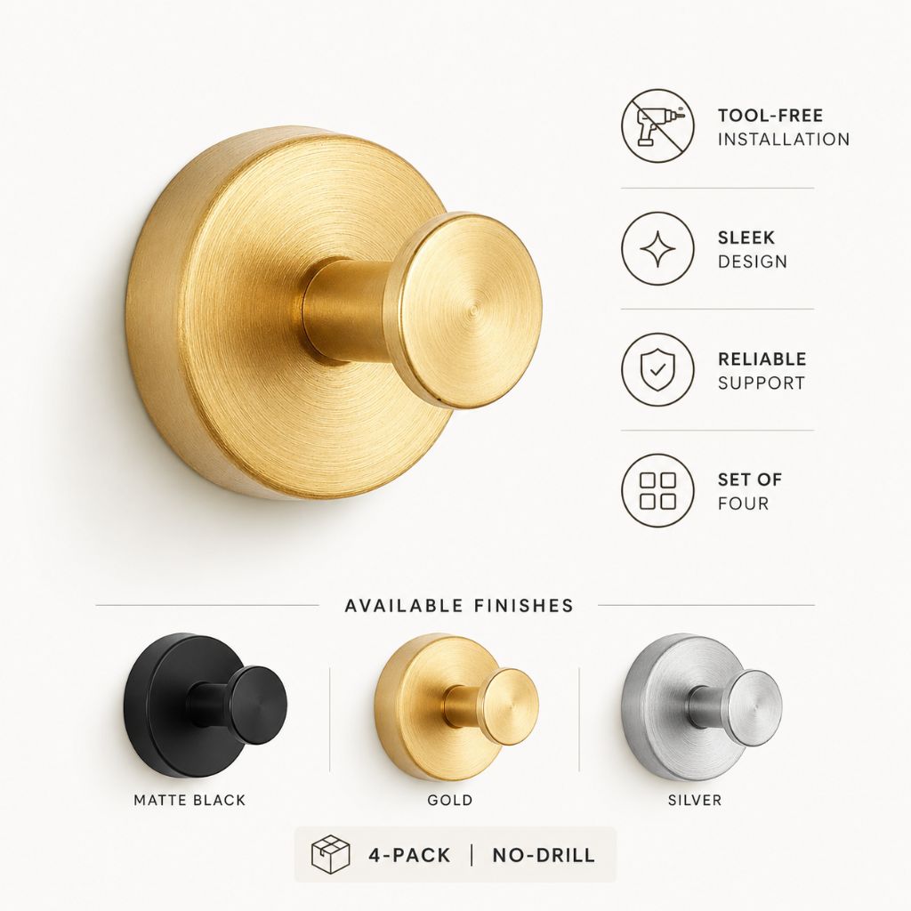 Elevated Suction Wall Hooks | 4-Pack - No-Drill