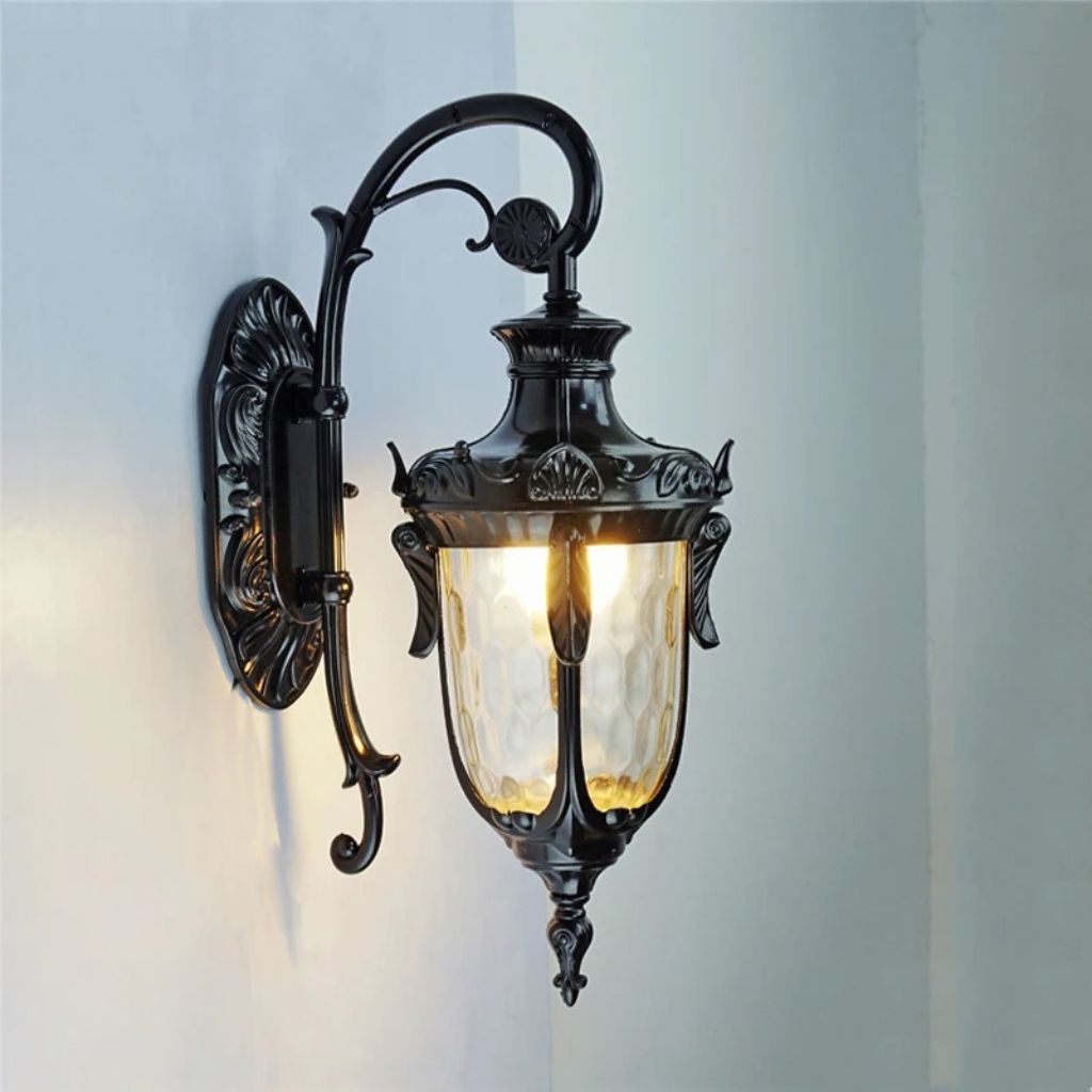 European Retro Outdoor Wall Lamp E27 Toughened Glass