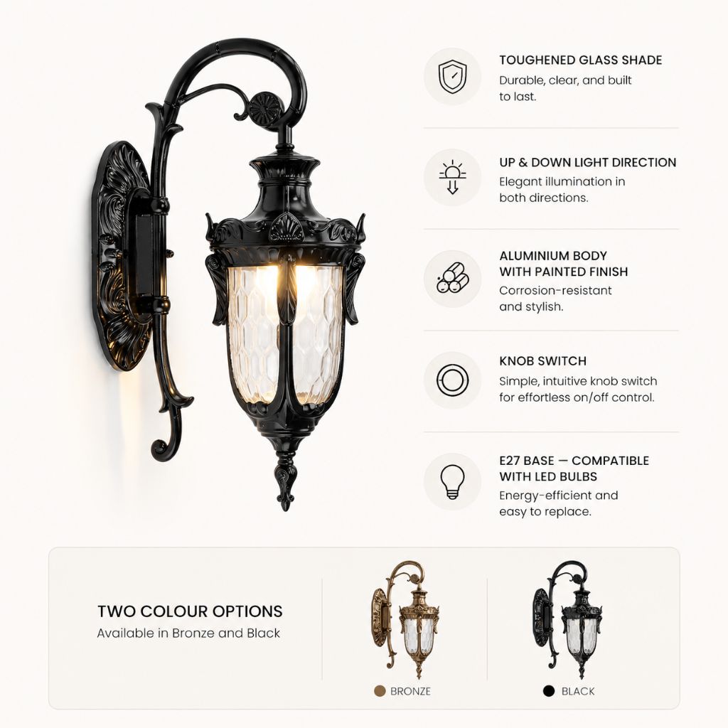 European Retro Outdoor Wall Lamp E27 Toughened Glass