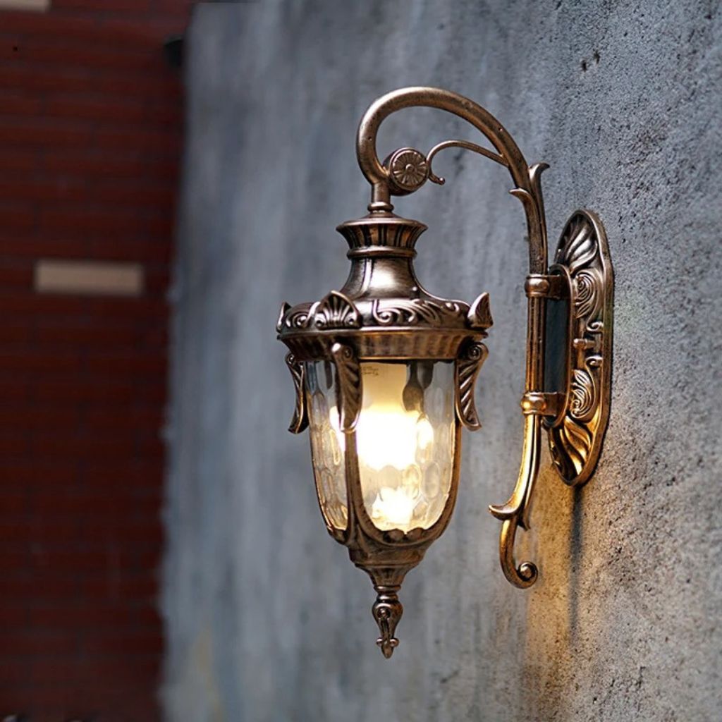 European Retro Outdoor Wall Lamp E27 Toughened Glass