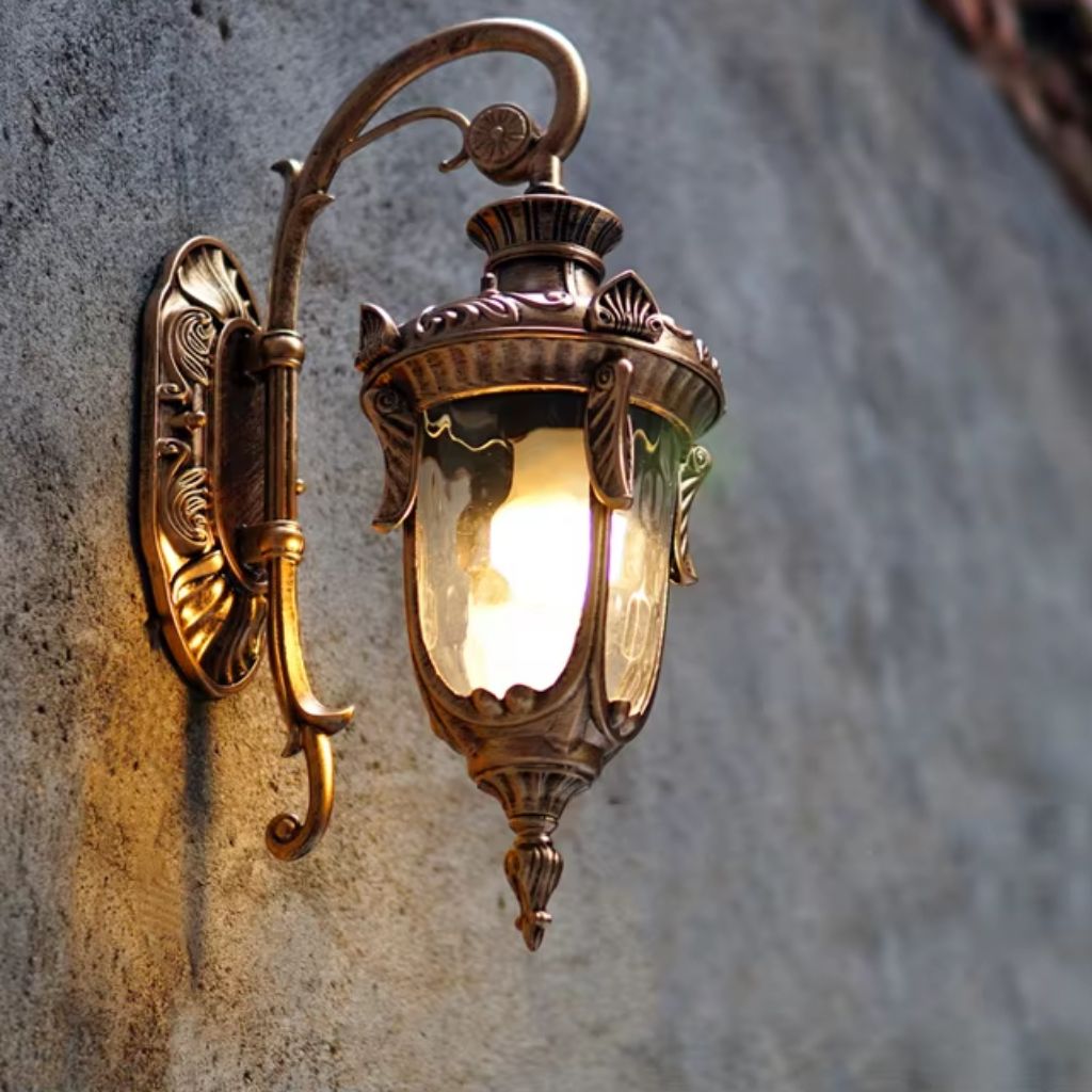 European Retro Outdoor Wall Lamp E27 Toughened Glass