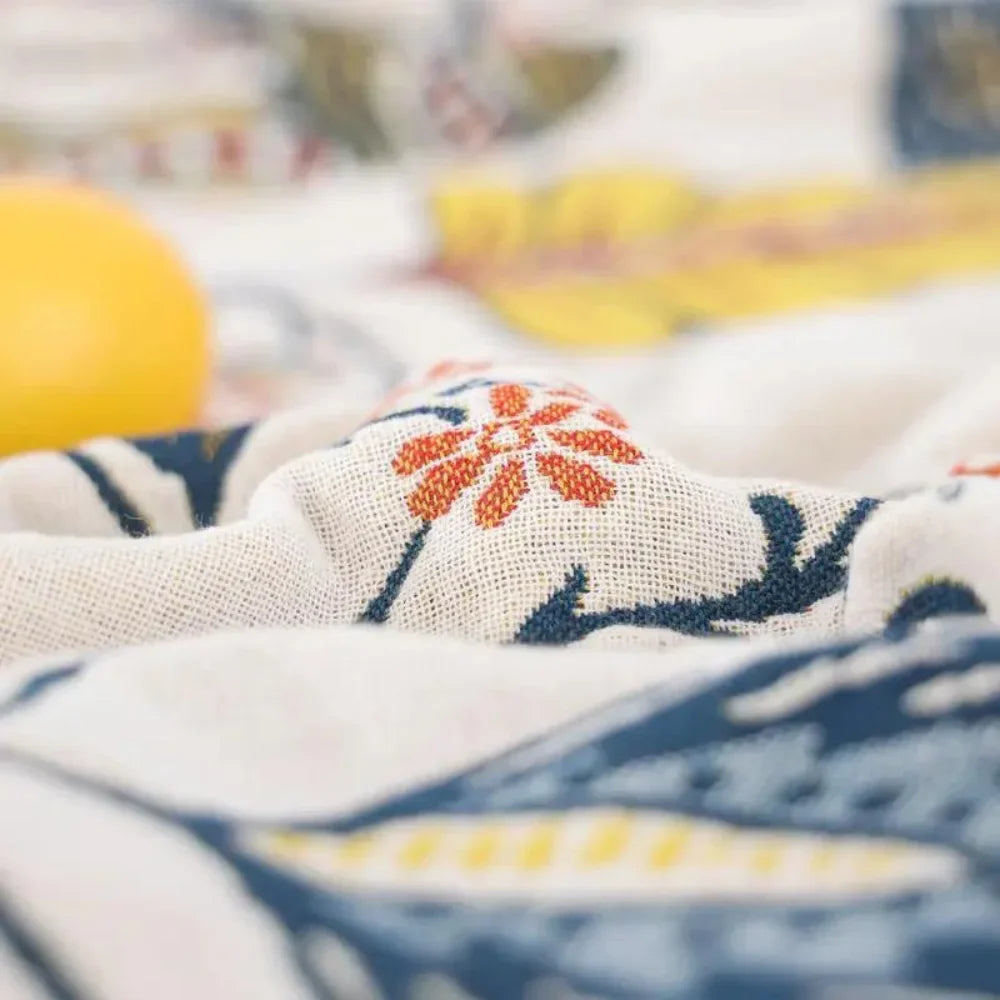 Floral Cotton Throw Blanket – Reversible Jacquard with Tassels