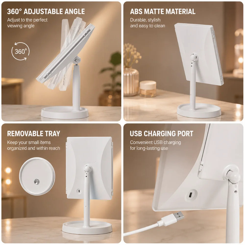 Foldable Makeup Magnifying Mirror with LED Light 3 Tone Dimmable