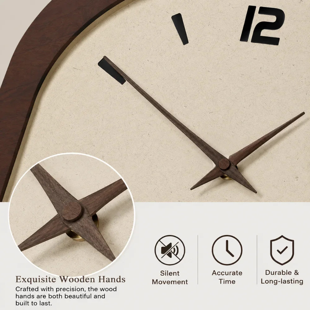 French Vintage Wooden Style Wall Clock - Large Minimalist