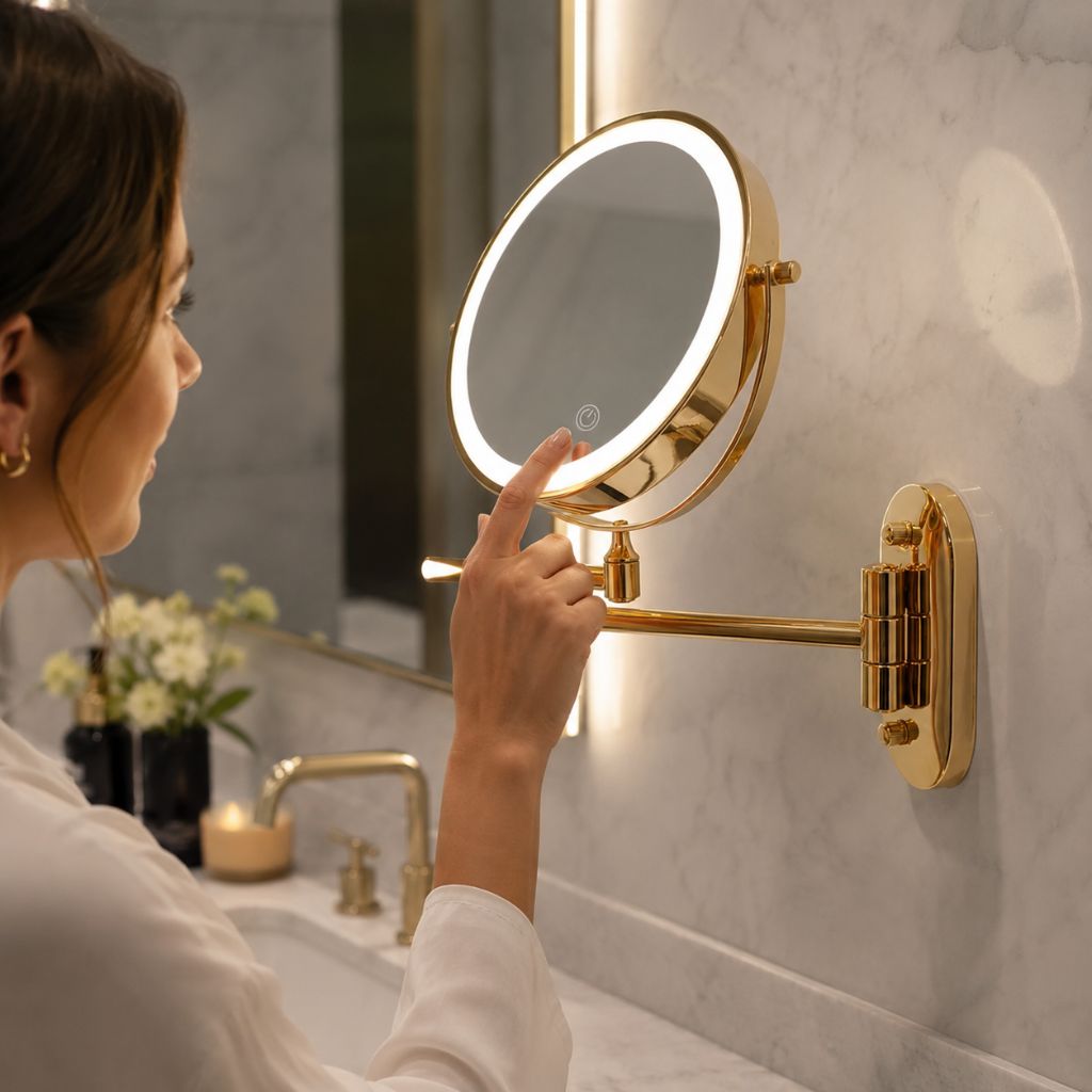 Gold LED Magnifying Mirror – Rechargeable Perfect for Makeup & Bathroom