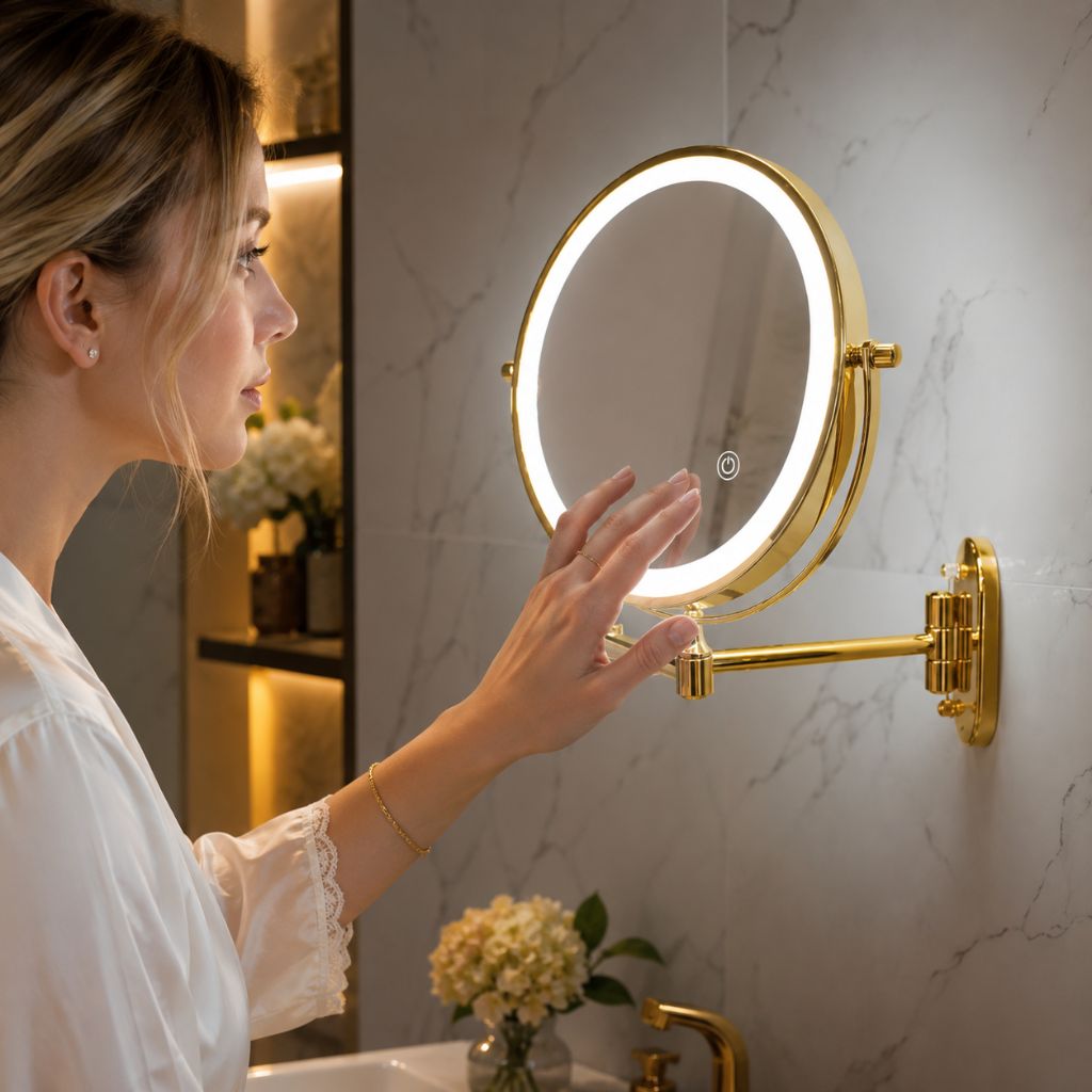 Gold LED Magnifying Mirror – Rechargeable Perfect for Makeup & Bathroom