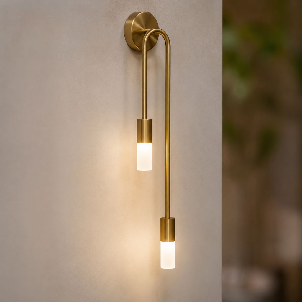 Gold Wall Sconce with Double Frosted Glass Cylinders