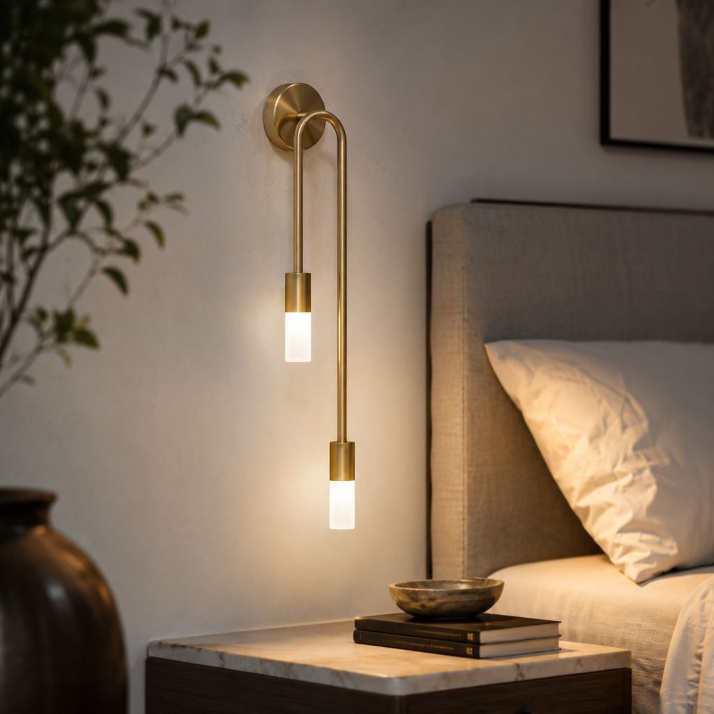 Gold Wall Sconce with Double Frosted Glass Cylinders
