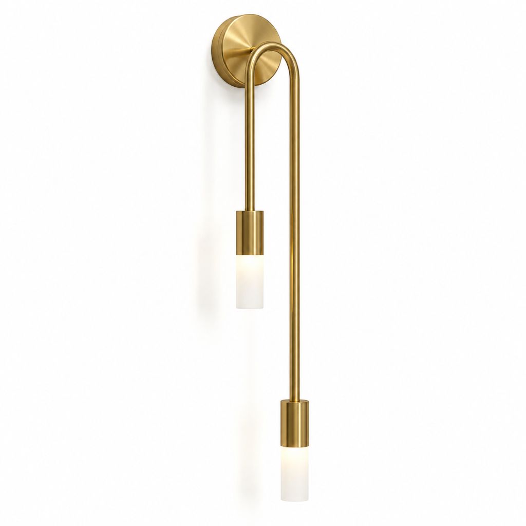 Gold Wall Sconce with Double Frosted Glass Cylinders