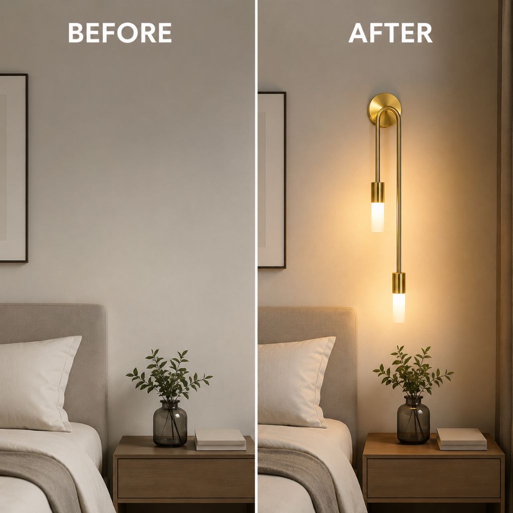 Gold Wall Sconce with Double Frosted Glass Cylinders