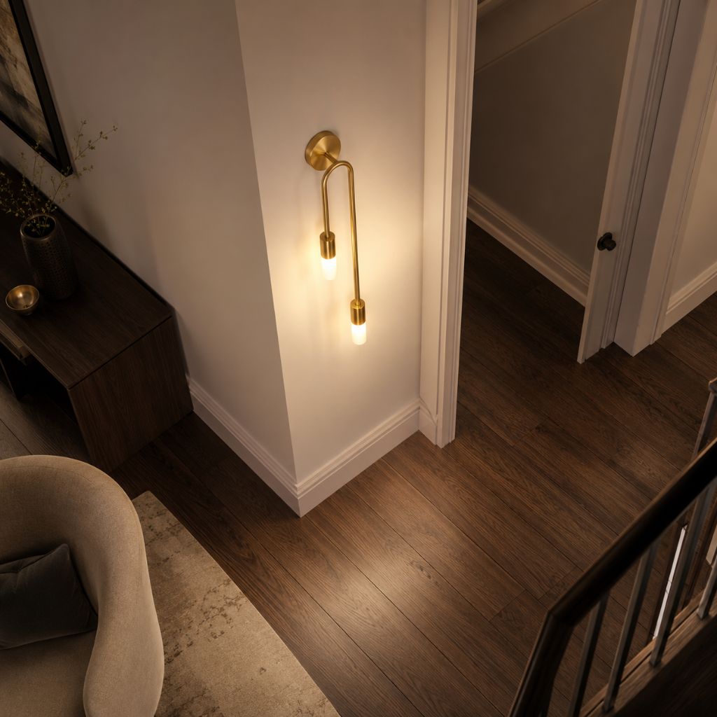 Gold Wall Sconce with Double Frosted Glass Cylinders