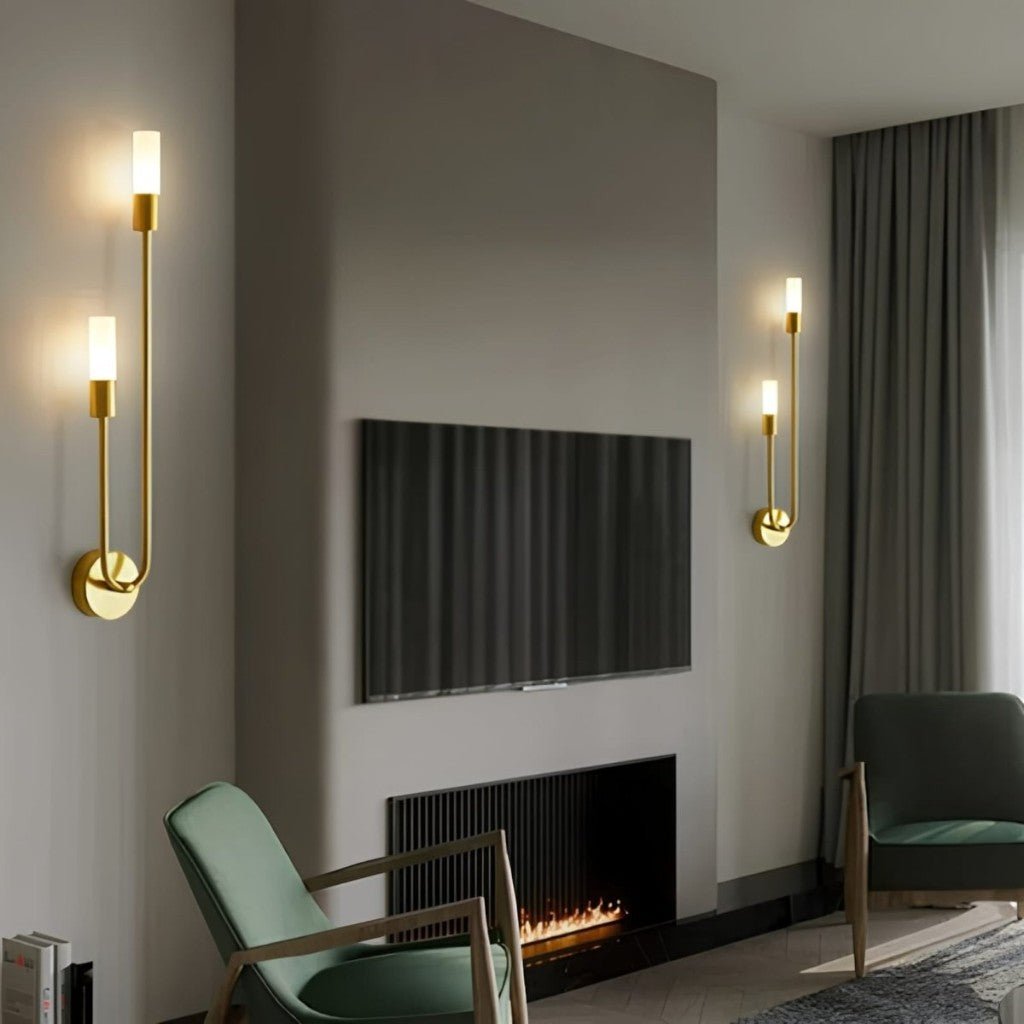 Gold Wall Sconce with Double Frosted Glass Cylinders