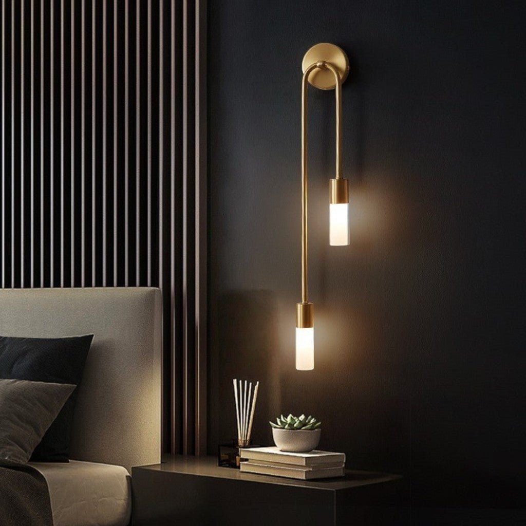 Gold Wall Sconce with Double Frosted Glass Cylinders