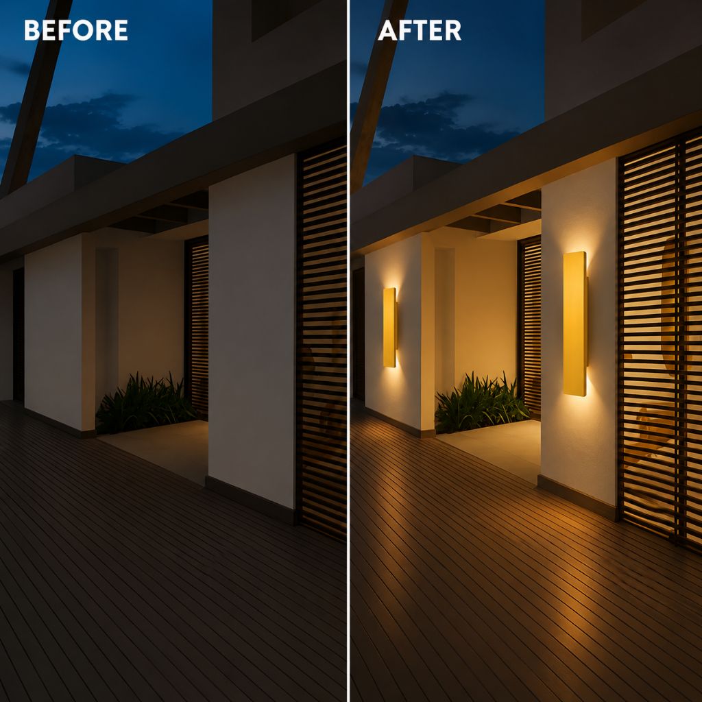 Golden Weatherproof LED Wall Lights - Outdoor Style and Durability
