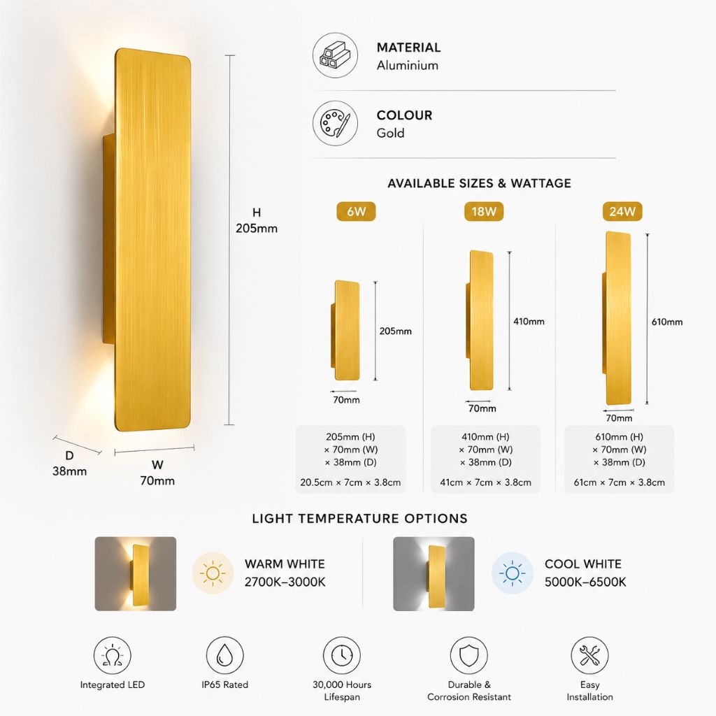 Golden Weatherproof LED Wall Lights - Outdoor Style and Durability