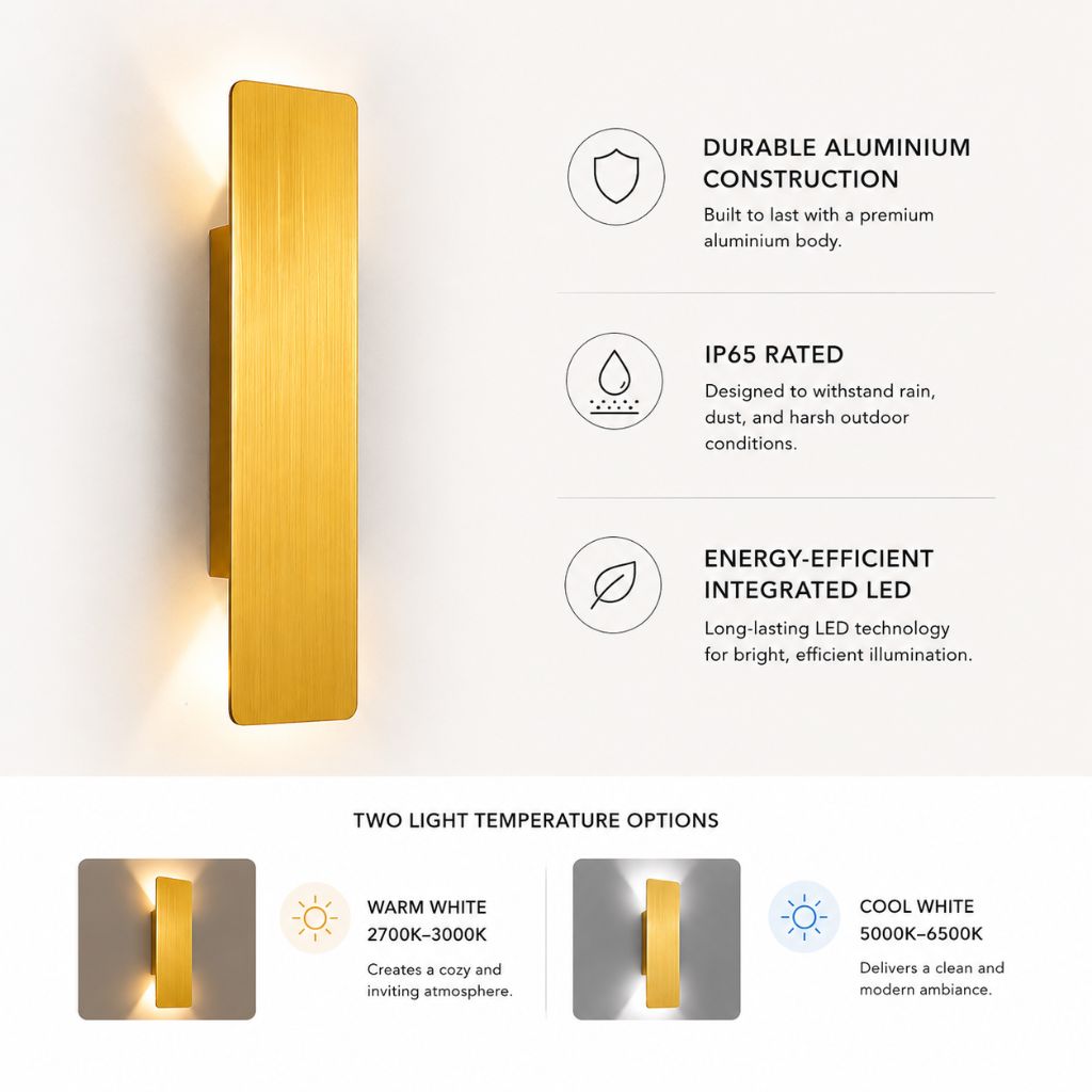 Golden Weatherproof LED Wall Lights - Outdoor Style and Durability