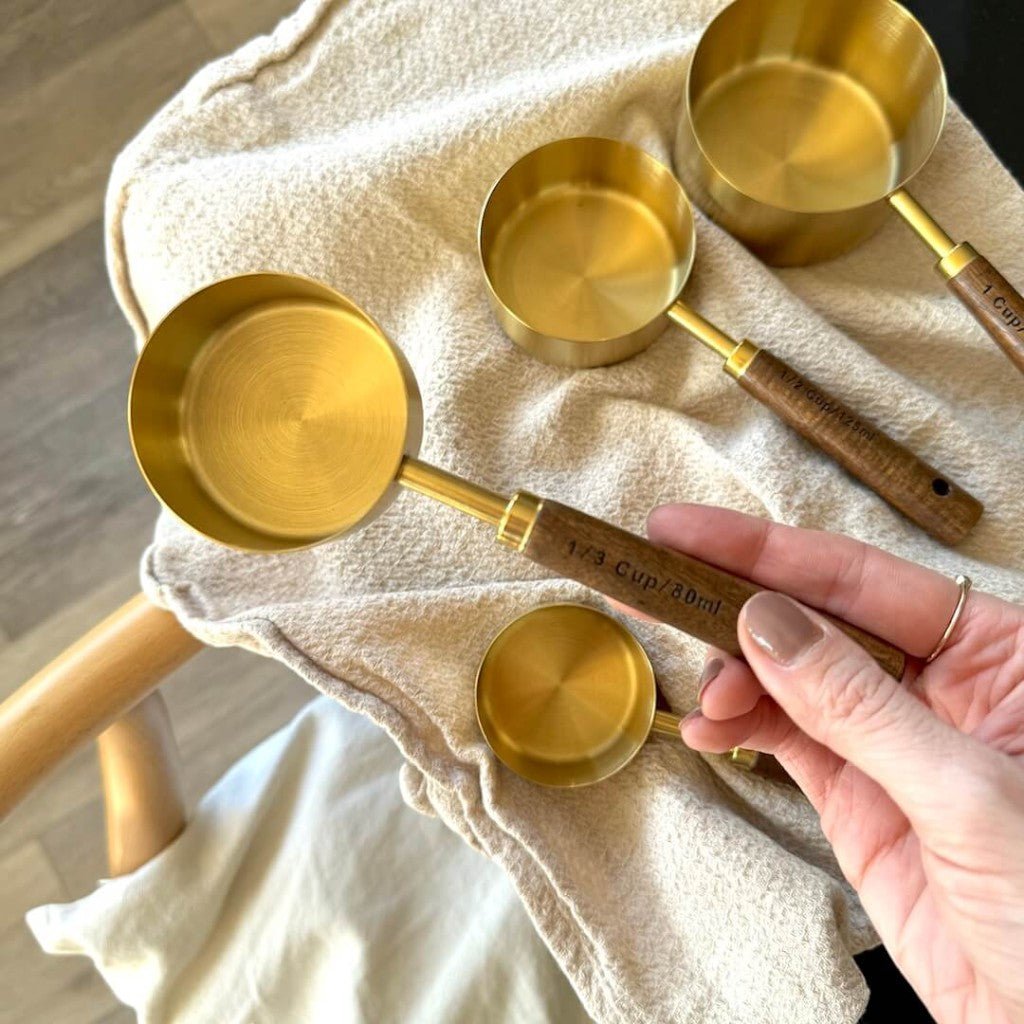 Golden & Wood Measuring Cups and Spoons Set