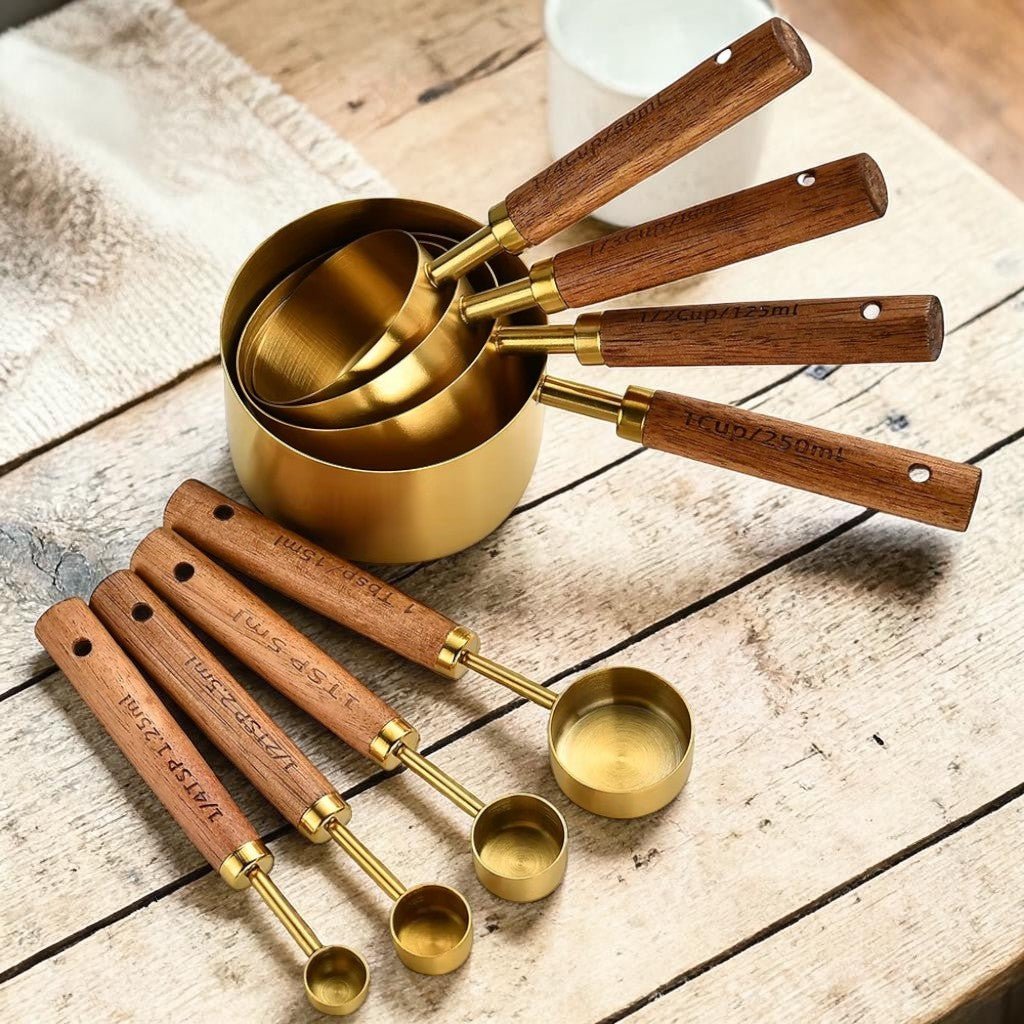 Golden & Wood Measuring Cups and Spoons Set