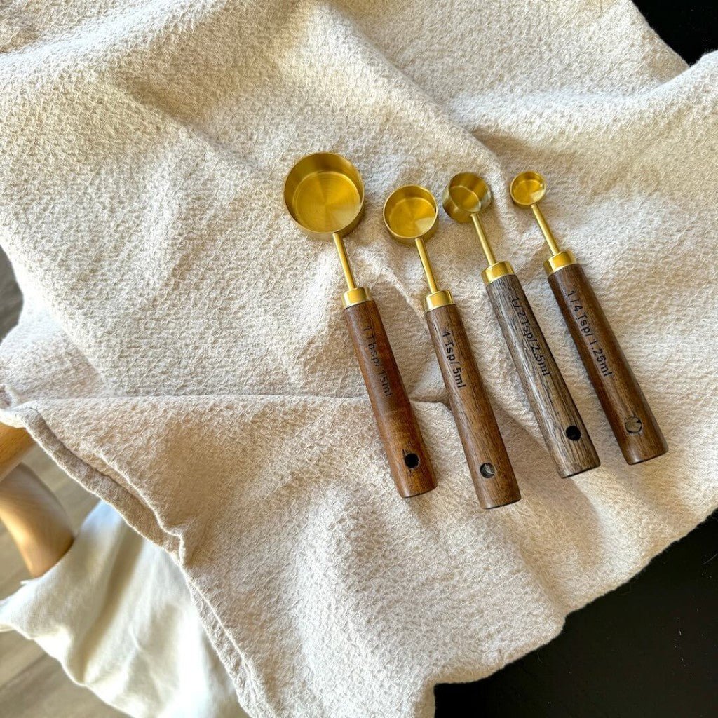 Golden & Wood Measuring Cups and Spoons Set