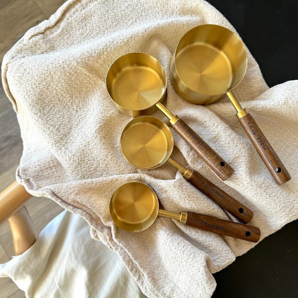 Golden & Wood Measuring Cups and Spoons Set