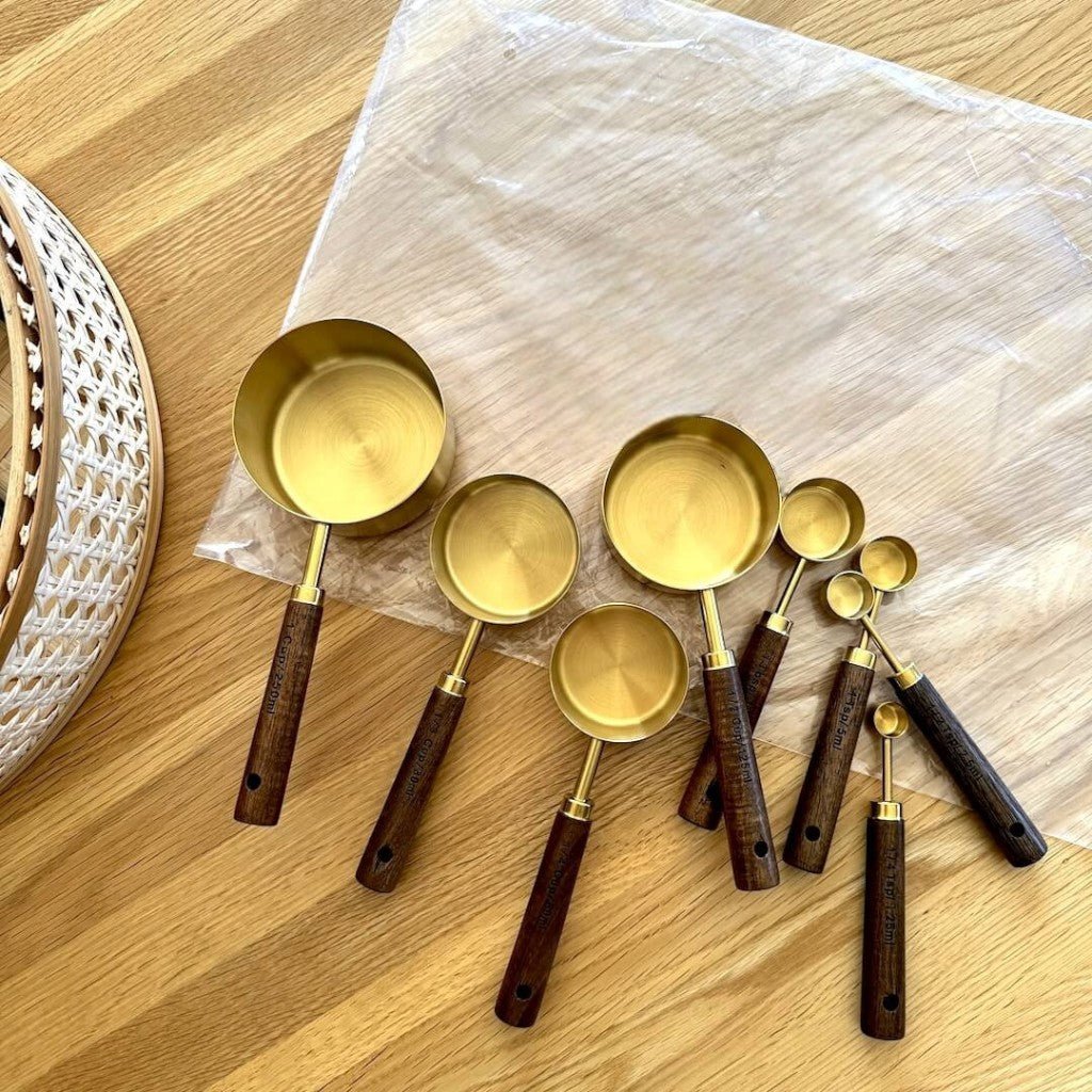 Golden & Wood Measuring Cups and Spoons Set
