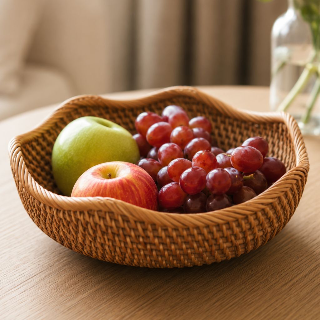 Handwoven Rattan Storage Basket for Bread and Fruit