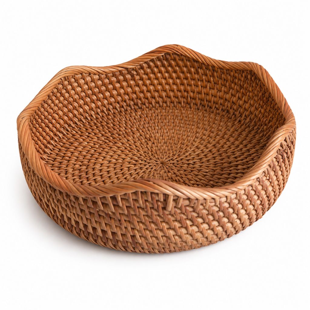 Handwoven Rattan Storage Basket for Bread and Fruit