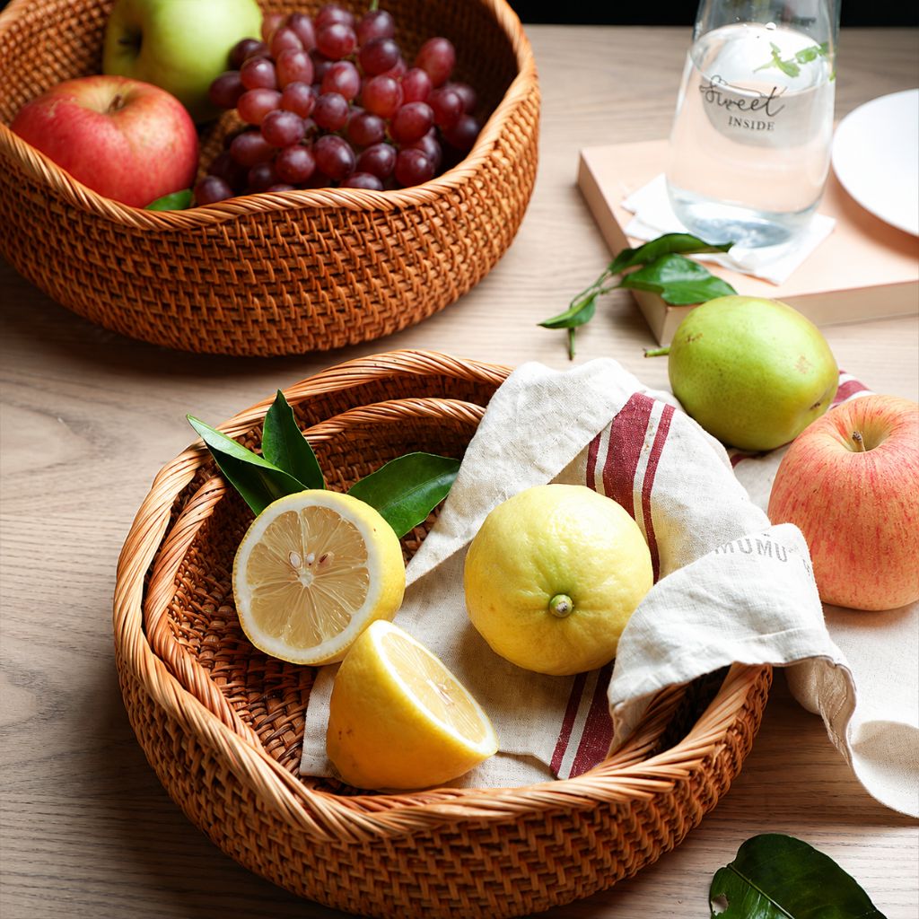 Handwoven Rattan Storage Basket for Bread and Fruit